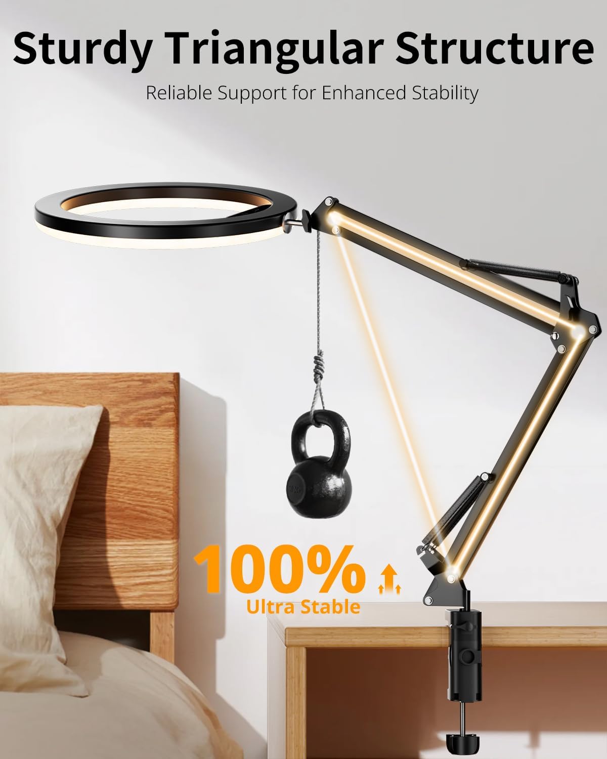 Overhead Ring Light for Desk with Phone Mount