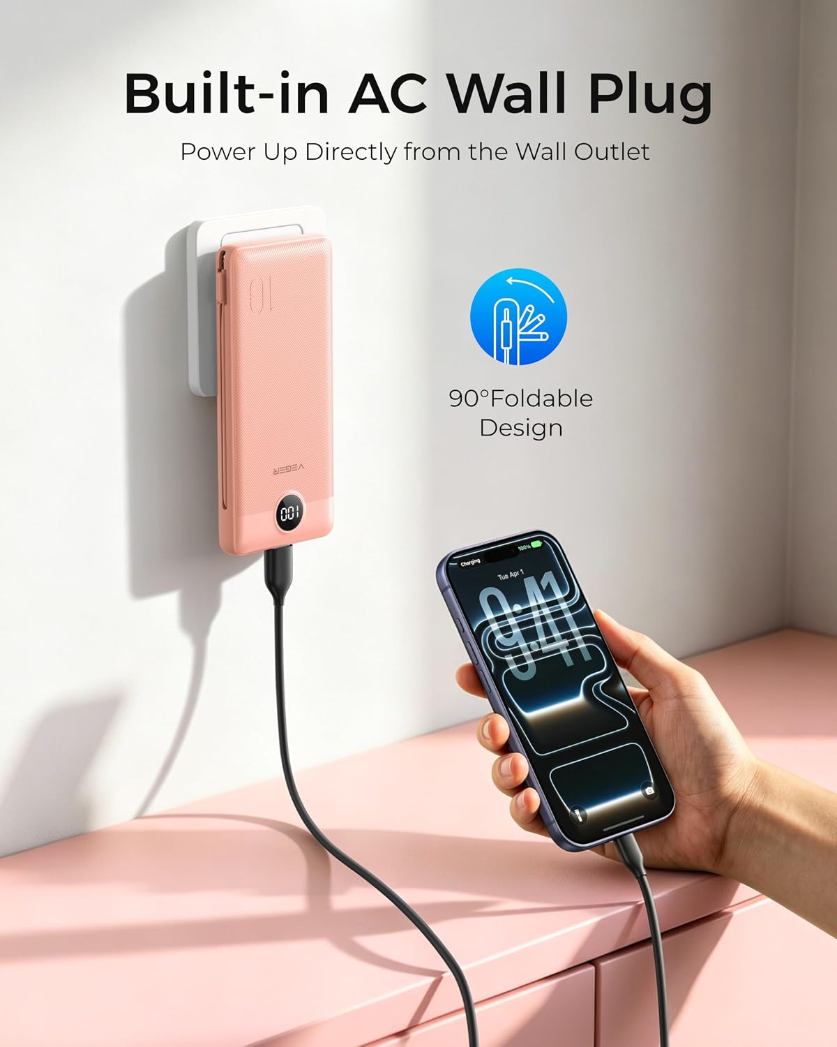 Power Bank Built in Cables and Wall Plug