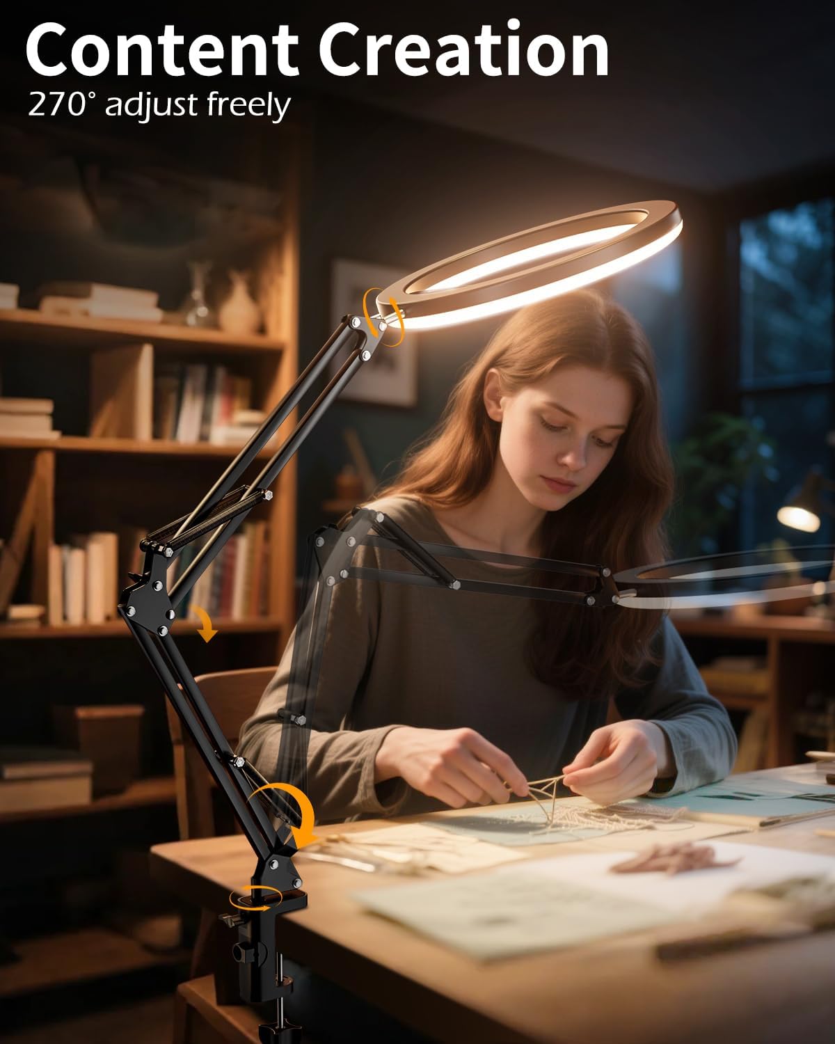 Overhead Ring Light for Desk with Phone Mount