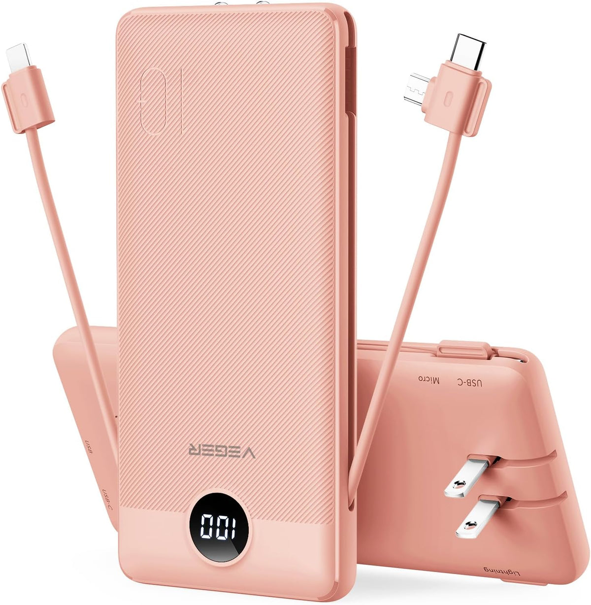 Power Bank Built in Cables and Wall Plug