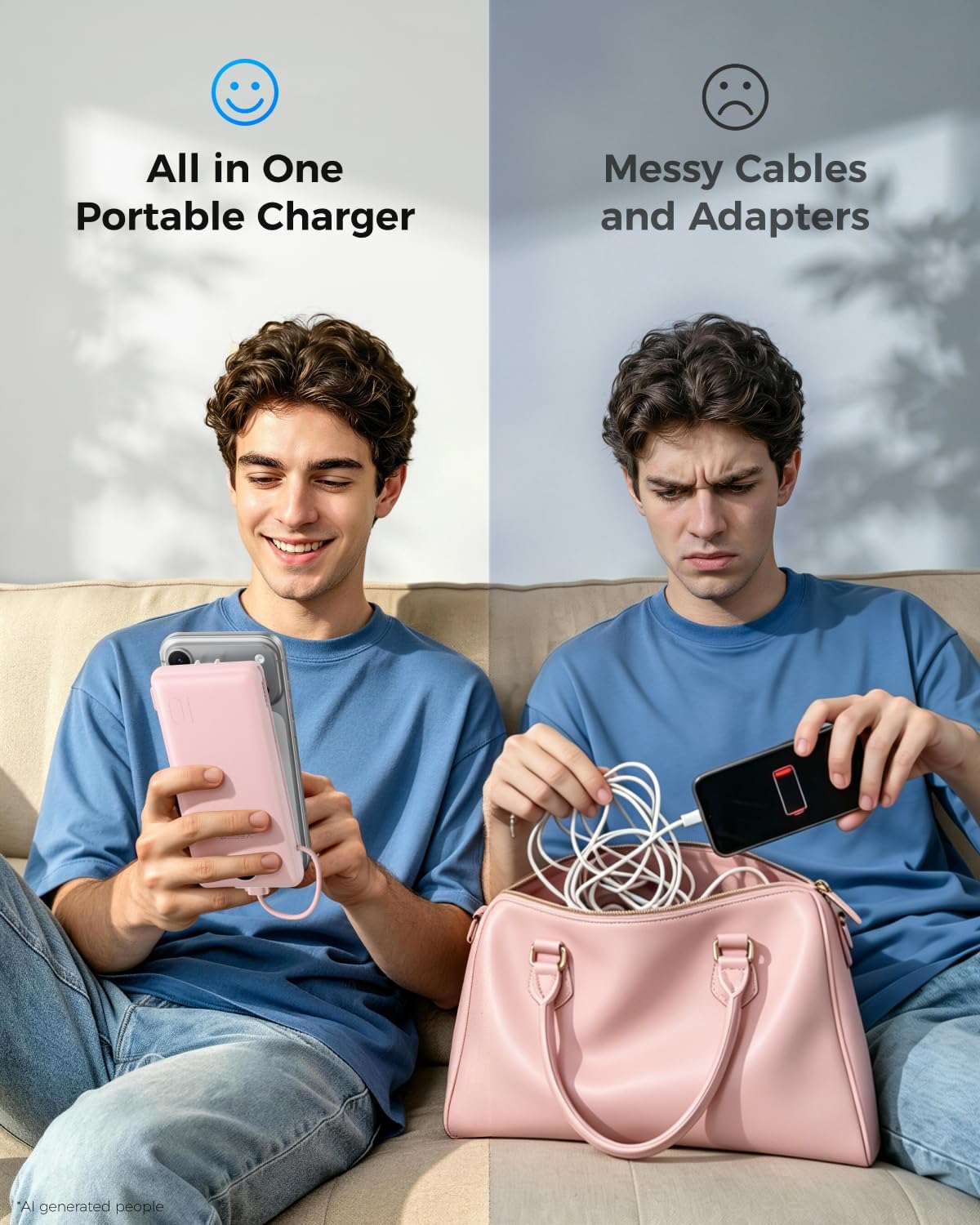 Power Bank Built in Cables and Wall Plug