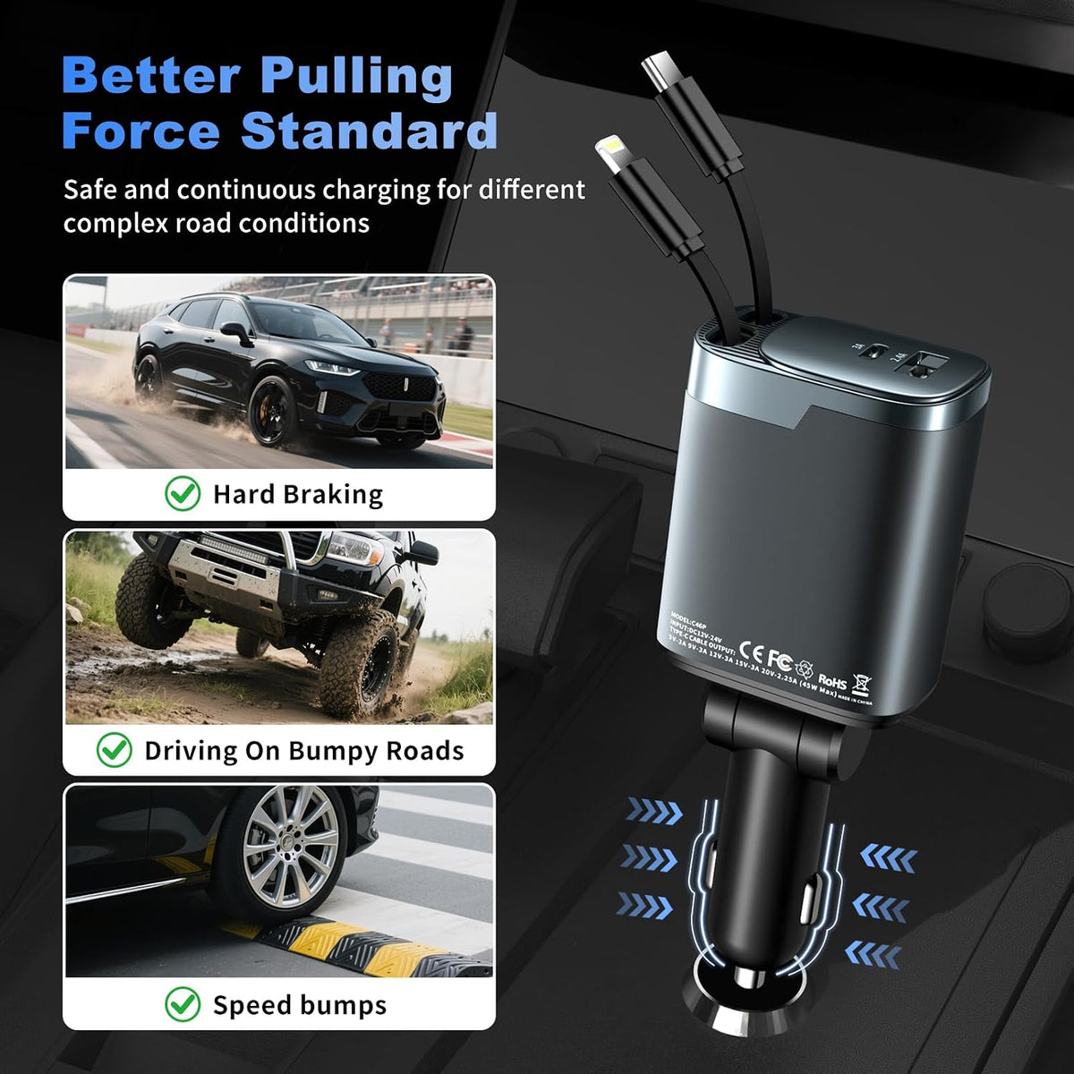 4-in-1  84W Retractable Car Charger