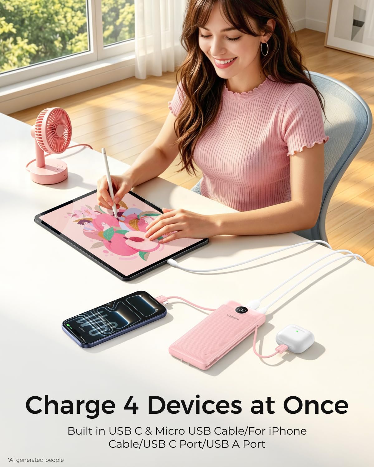 Power Bank Built in Cables and Wall Plug