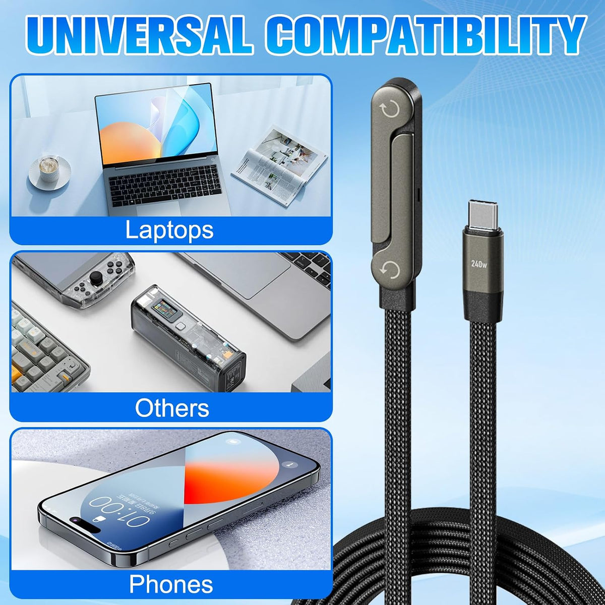 240W 2-in-1 Fast Charging Cable with Phone Stand