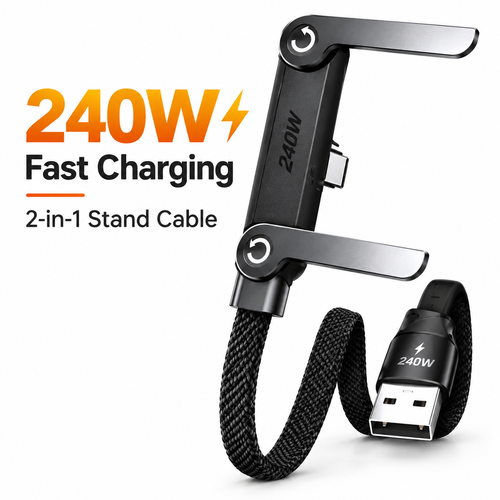 240W 2-in-1 Fast Charging Cable with Phone Stand