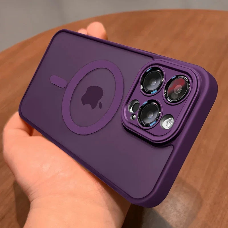 Magnetic Matte Translucent Phone Case with Lens Protector for iPhone