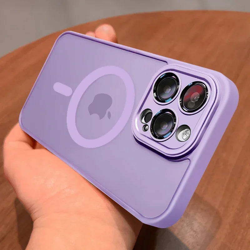 Magnetic Matte Translucent Phone Case with Lens Protector for iPhone
