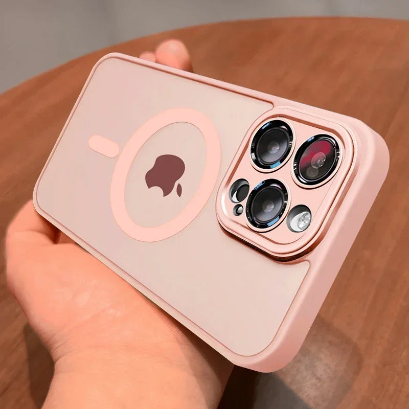 Magnetic Matte Translucent Phone Case with Lens Protector for iPhone