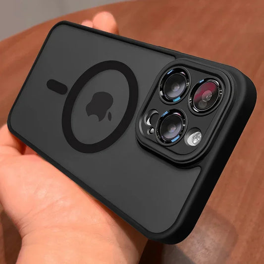 Magnetic Matte Translucent Phone Case with Lens Protector for iPhone
