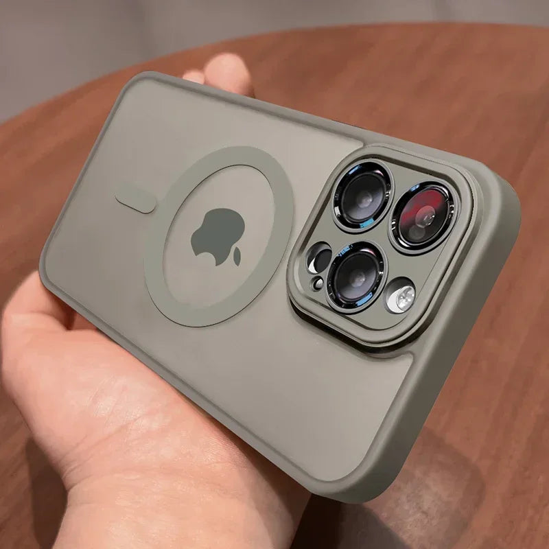 Magnetic Matte Translucent Phone Case with Lens Protector for iPhone