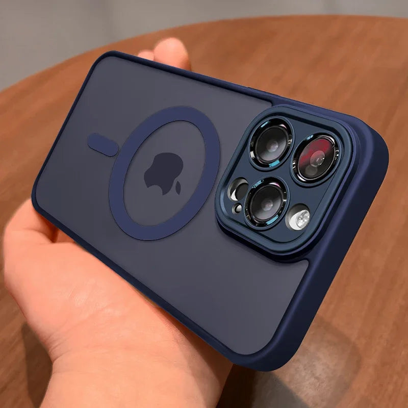 Magnetic Matte Translucent Phone Case with Lens Protector for iPhone
