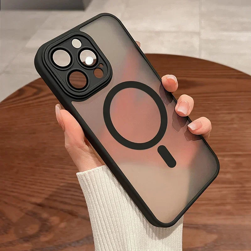 Magnetic Matte Translucent Phone Case with Lens Protector for iPhone