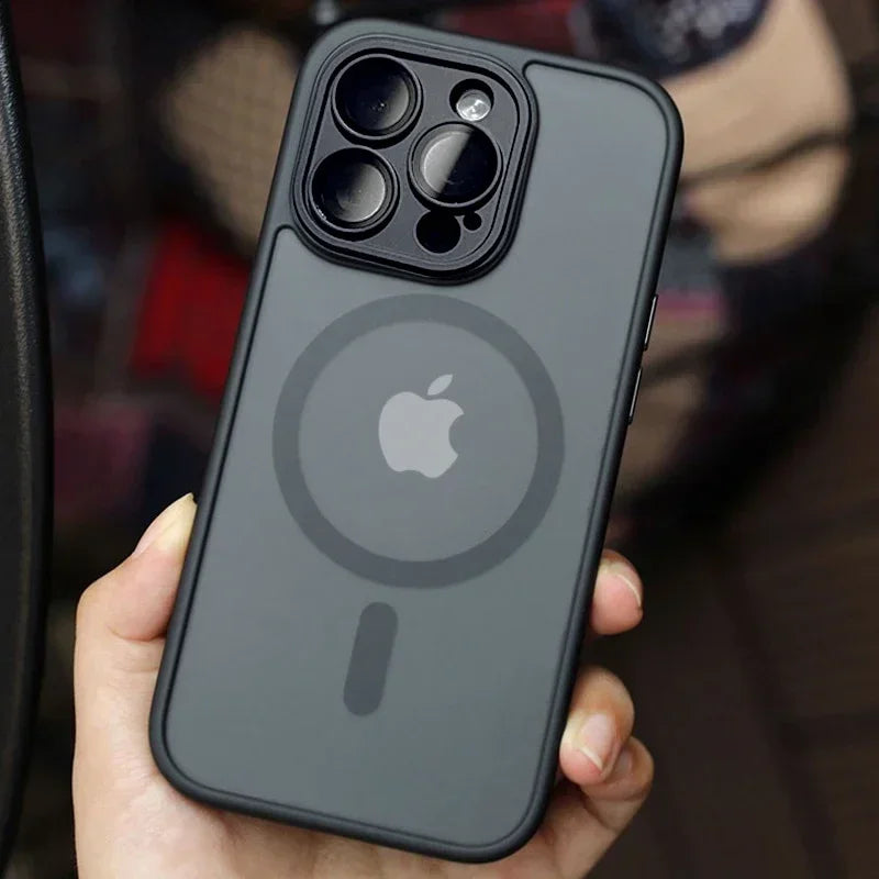 Magnetic Matte Translucent Phone Case with Lens Protector for iPhone