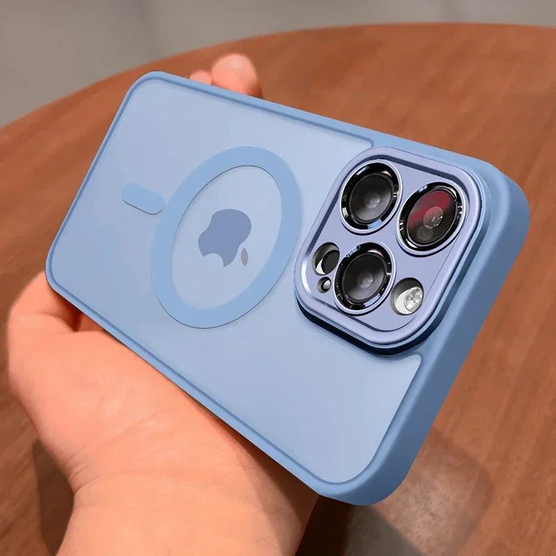 Magnetic Matte Translucent Phone Case with Lens Protector for iPhone