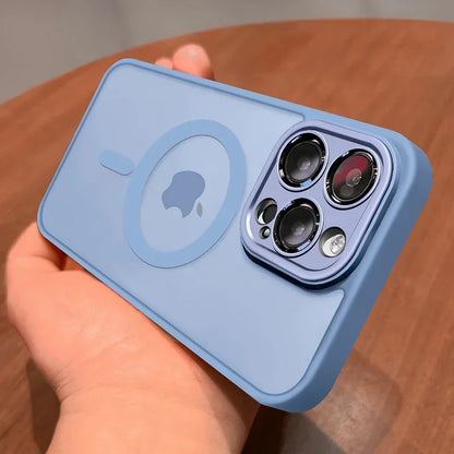 Magnetic Matte Translucent Phone Case with Lens Protector for iPhone
