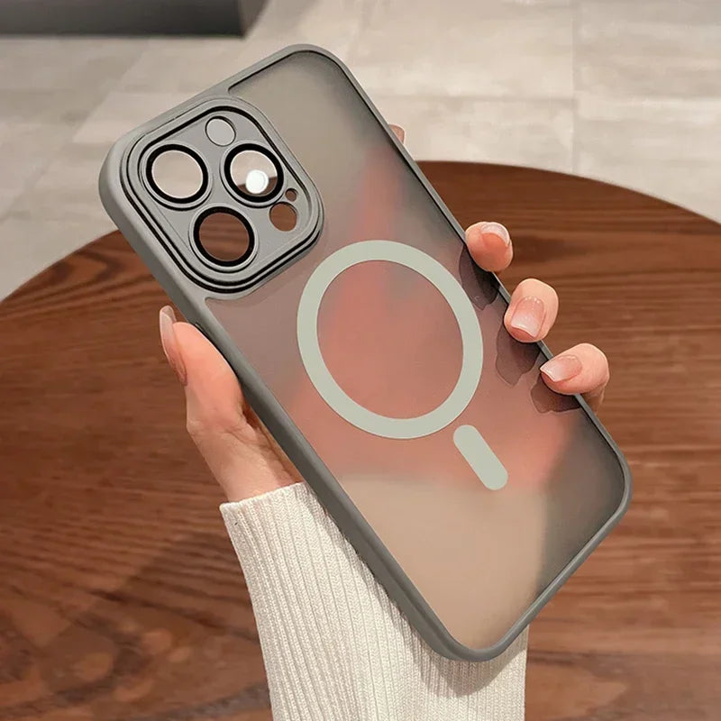 Magnetic Matte Translucent Phone Case with Lens Protector for iPhone