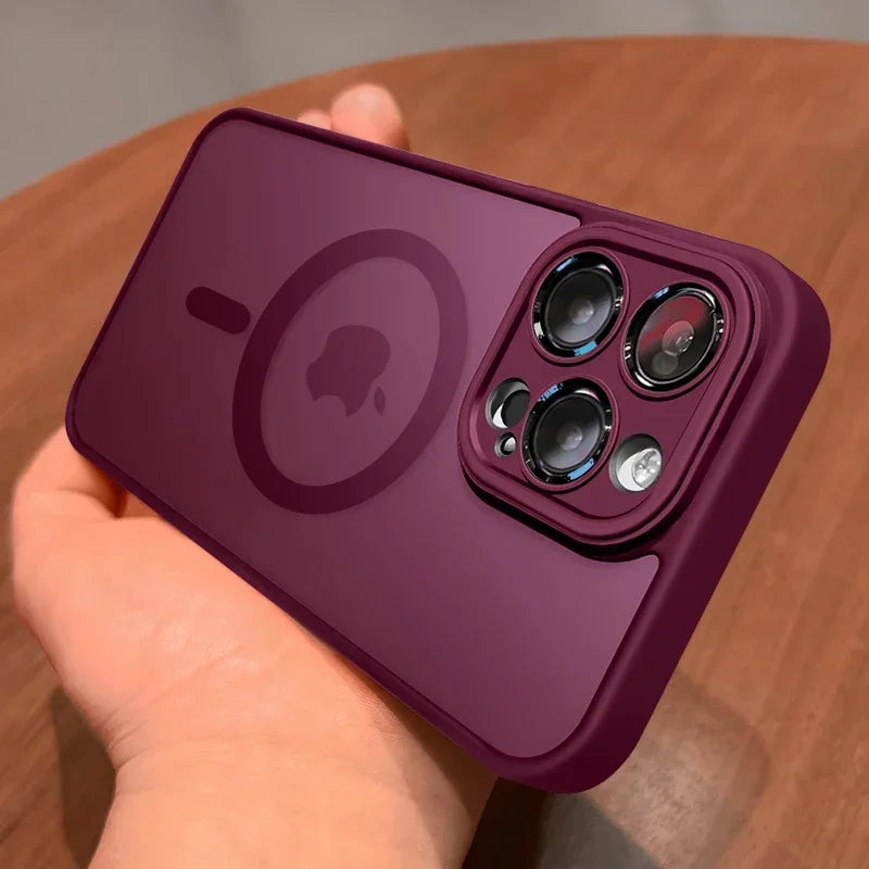 Magnetic Matte Translucent Phone Case with Lens Protector for iPhone