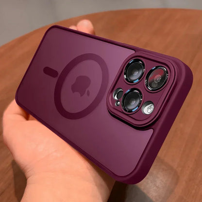Magnetic Matte Translucent Phone Case with Lens Protector for iPhone